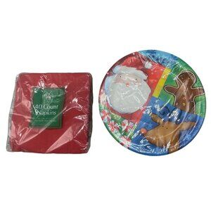 Santa friends 20 paper plate 40 count red napkins reindeer gingerbread READ NEW